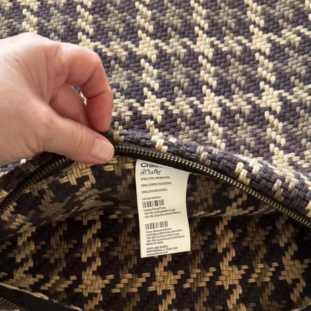 Crate and Barrel B Costas Seville 2 Pillows Covers Plum Brown Tan Tweed 18x18